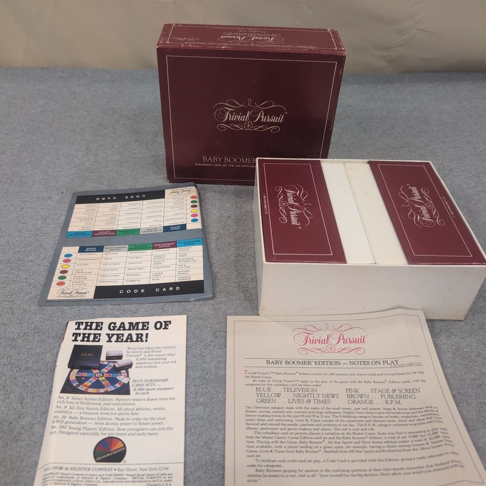 Trivial Pursuit Baby Boomer Edition Subsidiary Card Set 1983 Vintage Trivia Game